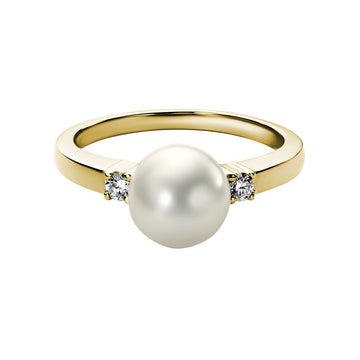 Pearl Ring with Round Diamond Accents